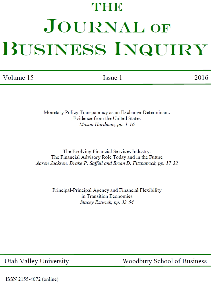 					View Vol. 15 No. 1 (2016): The Journal of Business Inquiry
				