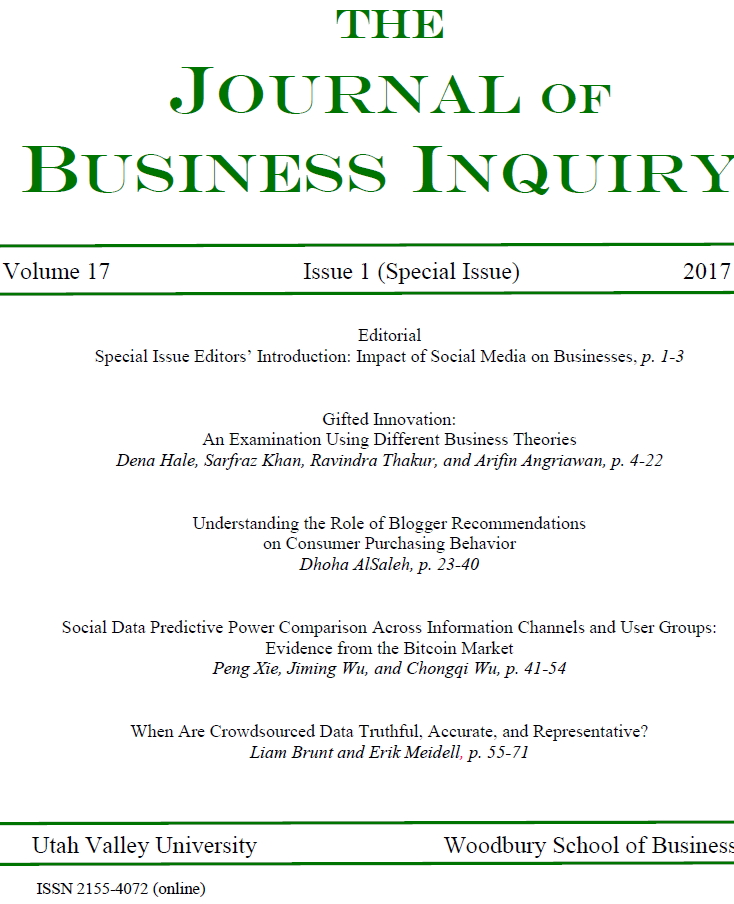 					View Vol. 17 No. 1 (2017): The Journal of Business Inquiry
				