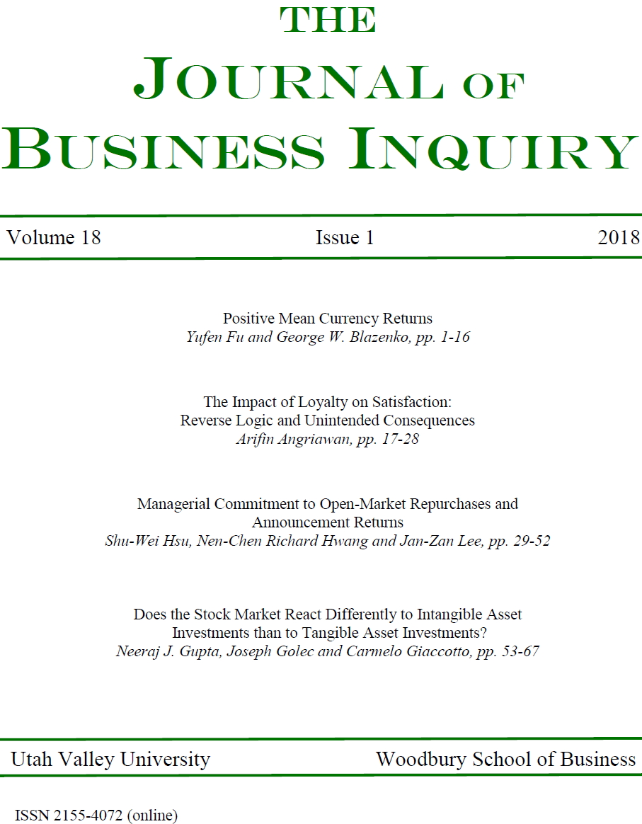 					View Vol. 18 No. 1 (2018): The Journal of Business Inquiry
				