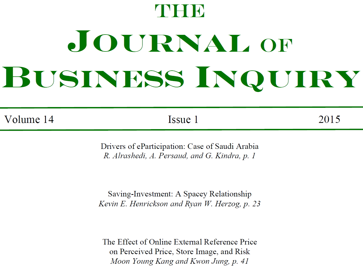 					View Vol. 14 No. 1 (2015): The Journal of Business Inquiry
				