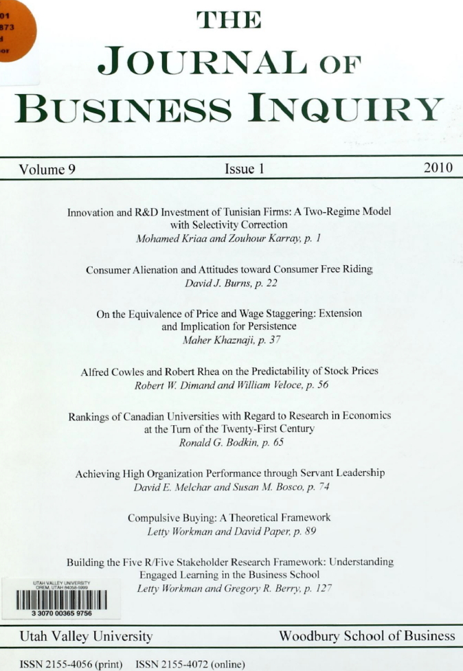 					View Vol. 9 No. 1 (2010): The Journal of Business Inquiry
				