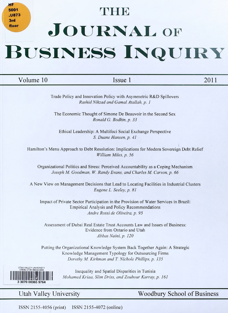 					View Vol. 10 No. 1 (2011): The Journal of Business Inquiry
				