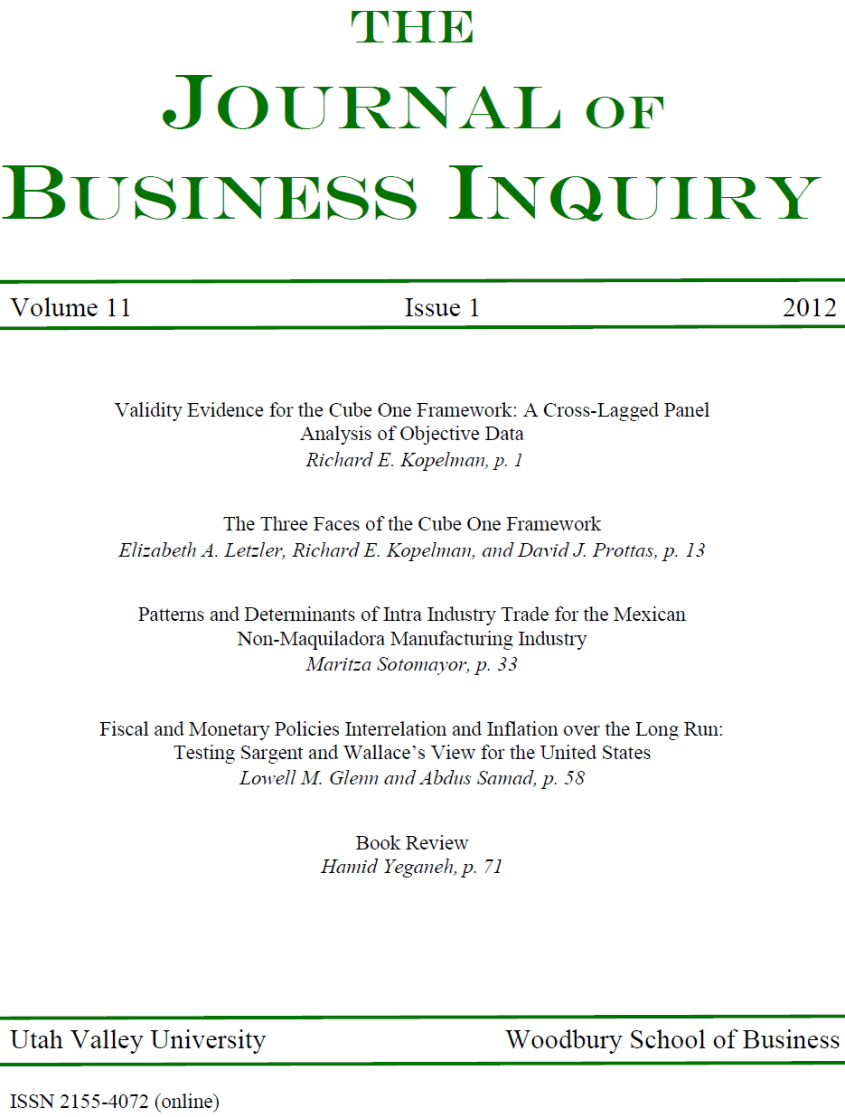 					View Vol. 11 No. 1 (2012): The Journal of Business Inquiry
				