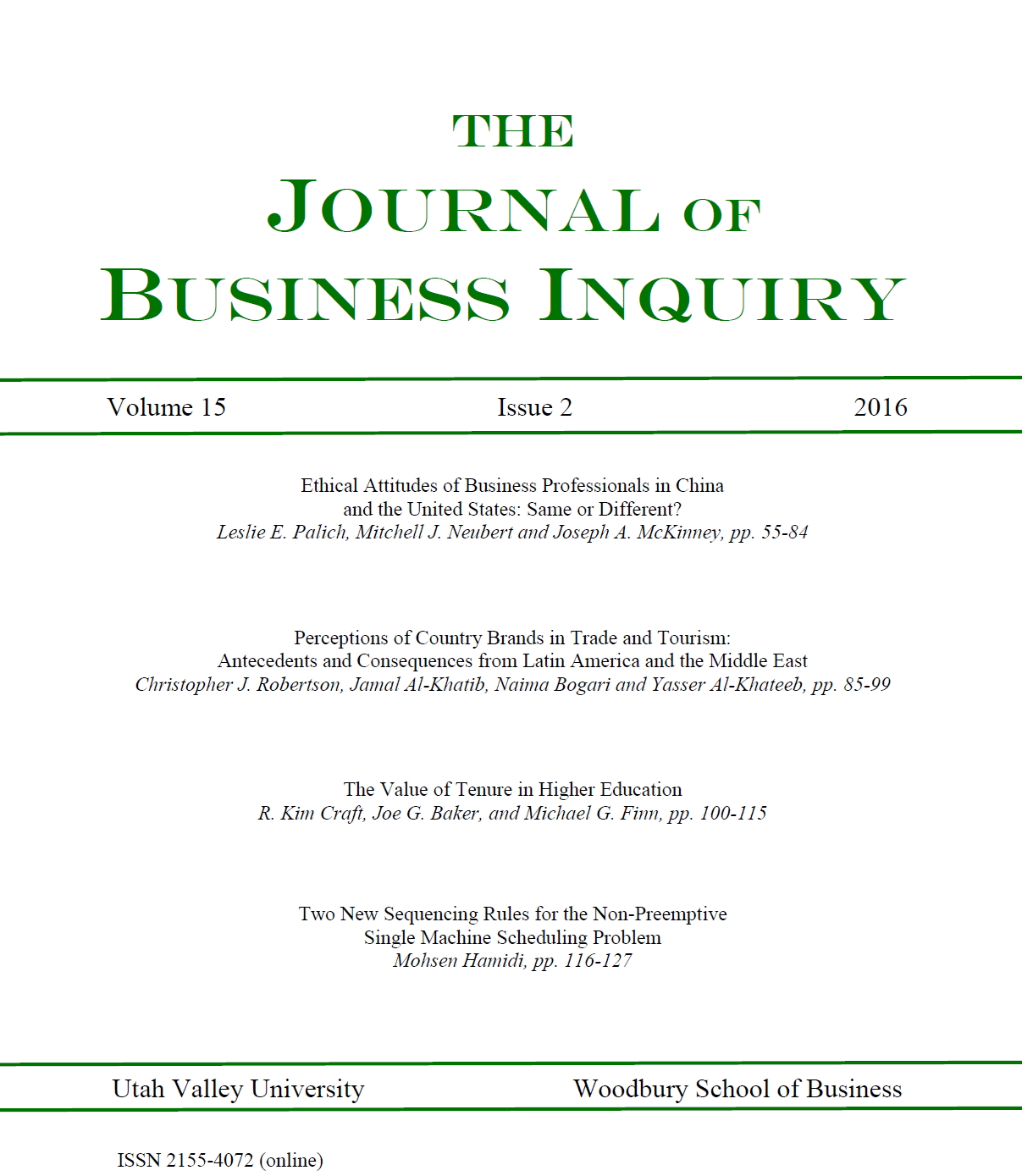 					View Vol. 15 No. 2 (2016): The Journal of Business Inquiry
				